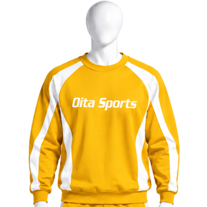 Sweat-shirt à col rond en tissu doré pour homme, manches longues contrastées, vêtements de sport décontractés pour la salle de sport, l'entraînement et le sport, personnalisable - Product Image 1