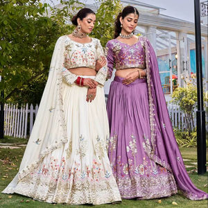 Lahenga Choli Dupatta con Bordado Vichitra y Lentejuelas, Estilo Vintage, Largo hasta el Suelo, para Fiesta - Product Image 1
