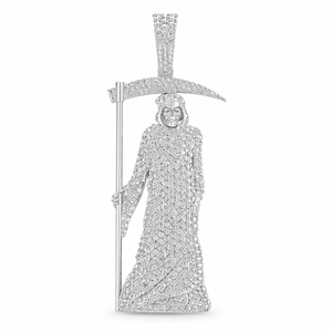 SHRAMAN DIAMOND Colgante de Lujo Personalizado de Plata 925 con Baño de Rodio, Estilo Hip Hop, Ángel de la Muerte, Grim Reaper, con Diamante Moissanita y Símbolo de la Paz - Product Image 1