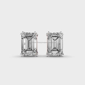 <b>Emerald</b> Cut Moissanite Diamond <b>Stud</b> Earrings White And Rose Gold Custom Fine Jewelry - Product Image 3