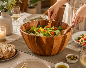 <b>Large</b> <b>Wooden</b> Salad Serving <b>Bowl</b> With Serving Spoons – Rustic Handmade <b>Wooden</b> Salad <b>Bowl</b> For Dining Table - Product Image 3
