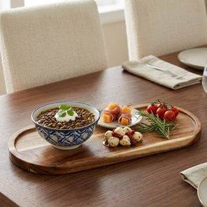 Bandeja de Servir de Madera Hecha a Mano de Primera Calidad |   Bandeja Ovalada para Desayuno, Café, Té y Aperitivos, para Decoración de Mesa de Comedor en el Hogar, Elegante - Product Image 2