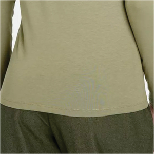 T-shirt pour femme à manches courtes vert olive, col rond, coupe classique, en coton biologique non tissé, décontracté, respirant, avec logo, écologique - Product Image 4