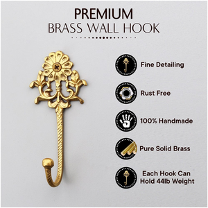 Antique Brass <b>Wall</b> Hook Decorative Floral Coat Hook Vintage <b>Wall</b> Mounted Key Holder for Entryway Bathroom Bedroom Home Decor - Product Image 3