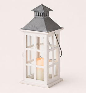 <b>Bulk</b> Suppliers Farmhouse Decorative Lantern <b>Candle</b> Distressed White Wood & Metal Top for Wedding Centerpiece and Outdoor - Product Image 5