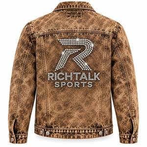Veste en jean délavé pour homme, imprimé léopard, logo à paillettes, col rabattu décontracté, coupe classique, style automne - Product Image 2