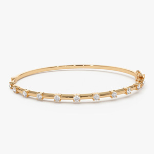 Yellow Gold Station Lab Grown Diamond <b>Bangle</b> <b>Bracelet</b> - Product Image 1