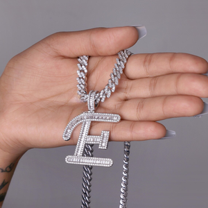 Iced Out <b>Silver</b> Letter F Pendant Moissanite Diamond Hip Hop <b>Necklace</b> <b>Silver</b> Luxury Custom <b>Initial</b> Jewelry Piece - Product Image 2