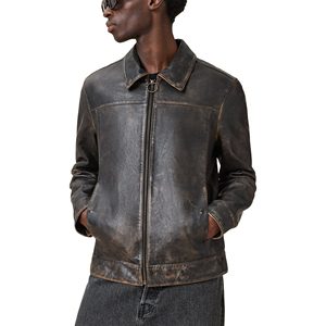 High End <b>Men's</b> Genuine <b>Jacket</b> Winter Washed Zipper Front Cow Skin Soft Lining Slim Fit Waterproof Luxury Style OEM Wholesale - Product Image 1