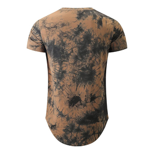 Black White Abstract Paint Splash Longline Curved Hem Tee Men Short Sleeve Cotton Wholesale Casual - Product Image 5