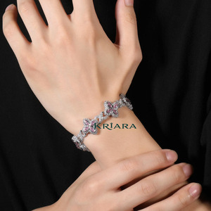 Men's 925 <b>Silver</b> Moissanite <b>Bracelet</b> Flower Shape Round Brilliant Cut Luxury Wedding <b>Bangle</b> - Product Image 3