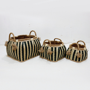 Panier de rangement en feuilles de palmier Sedge, nouveau design, panier à linge rayé avec poignées en corde - Product Image 1