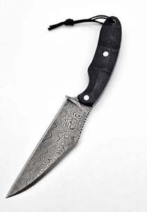 Couteau utilitaire à lame fixe en acier Damas forgé sur mesure, manche en Micarta noir, outil EDC. - Product Image 2