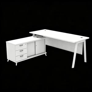 Escritorio Ejecutivo Moderno de Melamina Blanca Resistente con Gabinete de Almacenamiento, Mueble de Oficina Independiente para Uso Comercial - Product Image 3
