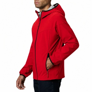 Blouson bomber en polaire rouge pour homme, coupe-vent, fermeture éclair, décontracté, pour l'automne, coupe classique, couleur unie, extérieur en polyester, devant en toile - Product Image 4
