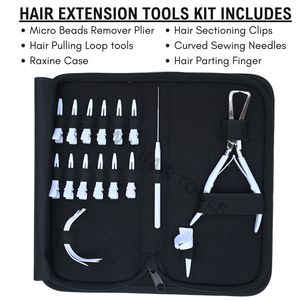 Kit d'outils professionnels pour extensions de cheveux avec étui blanc, comprenant un outil de retrait de perles pour extensions, un crochet de tirage et des pinces de coiffage - Product Image 2