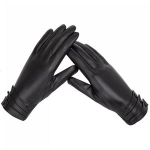 Gants en cuir pour femmes, longueur poignet, noirs unis, non doublés, thermiques, pour usage quotidien en hiver - Product Image 1
