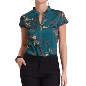Blusa Casual de Gasa con Estampado Floral, Cuello Alto, Manga con Volantes, para Mujer, Suave y Brillante, 100% Algodón, Elegante para Oficina o Fiesta, al por Mayor - Product Image 1