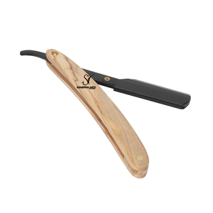 Navaja de afeitar manual plegable de acero inoxidable portátil para el cuidado facial, cuchilla recta con mango de madera natural marrón - Product Image 1