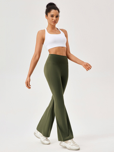 Activewear Palazzo Pants Flowy Wide Leg Yoga <b>Trousers</b> High <b>Stretch</b> 100% Nylon Windproof Seamless Belt Yoga Training Custom Logo - Product Image 2