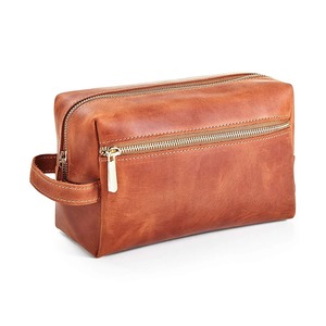 Genuine Leather Travel <b>Toiletry</b> <b>Bag</b> Vintage Cosmetic Pouch Zipper Makeup Organizer <b>for</b> <b>Men</b> and Women - Product Image 1
