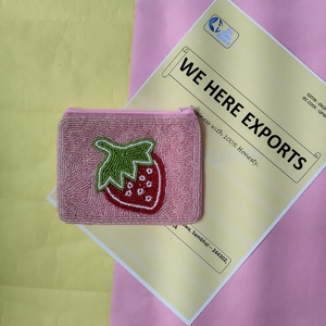 Handcrafted Strawberry Beaded Coin <b>Purse</b> Small Beaded Clutch Bag Handmade Fruit Bead Pouch Pink Crossbody <b>Purse</b> Zipper Wallet - Product Image 2