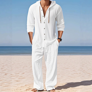 <b>Men</b> Linen Long Sleeved <b>Shirt</b> And Pants Set Breathable Outdoor Leisure Hiking <b>Beach</b> Sports Clothing Perfect Summer Set Designed - Product Image 2