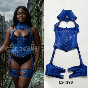 Corsé azul satinado bajo el busto - Product Image 4