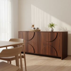 Aparador de Madera Moderno Semicircular con Panel de Media Luna, Mueble de Almacenamiento de Madera con Panel de Arco de 4 Puertas, Diseño de Arco Moderno - Product Image 6