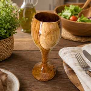 Coupe à vin en bois faite à la main, forme cylindrique, 501-600 ml, design minimaliste, pour usage en restaurant - Product Image 4