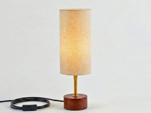 Lampe de table LED décorative pour chevet avec base en bois de manguier et abat-jour en lin, lampe de table moderne pour chambre à coucher et bureau - Product Image 1