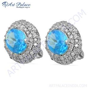 Boucles d'oreilles en argent avec pierres précieuses en zircon cubique bleu et blanc ingénieux - Product Image 1
