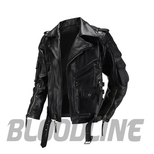 Chaqueta de Motociclista de Cuero PU Negra para Hombre BLOODLINE, Cierre de Cremallera, Cuello Camisero, para Otoño - Product Image 5