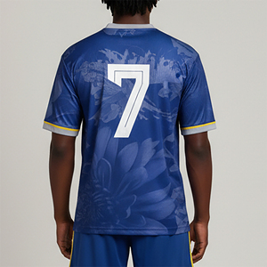Camiseta de Fútbol Azul con Cuello en V para Hombre, de Alta Calidad, Manga Corta, Absorbe la Humedad, con Estampado Floral Sublimado, Ropa Deportiva para Adultos, 2026 - Product Image 5