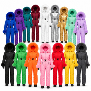 Traje de Nieve Personalizado para Mujer, de una Pieza, con Capucha de Piel Sintética, Cierre Frontal con Cremallera y Cinturón - Product Image 1
