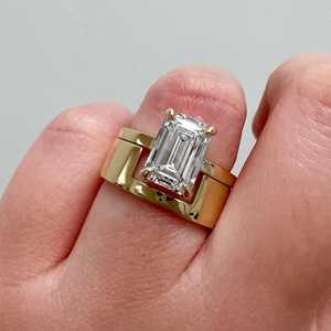 2.7 TCW Emerald Cut Lab Grown Diamond <b>Ring</b> <b>Set</b> 10k 14K 18K Solid <b>Gold</b> Manufacturer Custom Bridal Removable Cigar Band Jewelry - Product Image 1