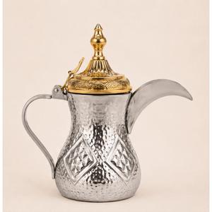 Luxury Traditional Arabic Coffee <b>Pot</b> Dallah Handmade Brass Hammered Teapot Gold Silver Finish for Ramadan Eid Gift <b>Set</b> - Product Image 5