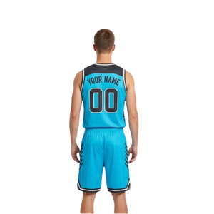 Ensemble de shorts de basket-ball personnalisés pour hommes, col en V, sans manches, uniforme d'équipe, nom personnalisé, numéro, garniture contrastée, 100% Polyester - Product Image 2