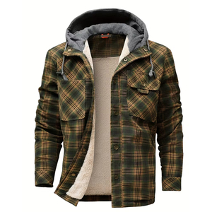 Customizable Men's Hooded Front Logo Soft <b>Flannel</b> <b>Jacket</b> Loose Fit Casual Breathable Knitted - Product Image 1