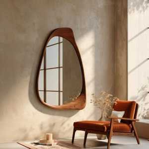 Asymmetrical Walnut Wall <b>Mirror</b>, Handmade Organic Solid Wood <b>Mirror</b> - Product Image 1