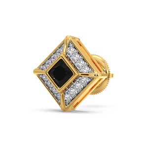 Anillo de declaración con diamante central cuadrado negro y marco geométrico en forma de halo - Product Image 3