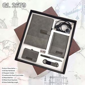 Executive 6-Piece Travel Gift Set A5 Notebook Passport Holder <b>Card</b> Holder Pen Keychain Long Data Cable-Olivia Brand Handmade - Product Image 1