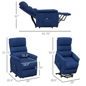 Poltrona Elettrica Reclinabile Blu Scuro per Anziani con Telecomando e Tasche Laterali per Soggiorno - Product Image 3