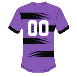 ชุดเสื้อและกางเกงขาสั้นรักบี้สีม่วงดำ แขนสั้น คอกลม ลายทาง ชุดทีม ออกแบบได้ตามต้องการ ระบายอากาศได้ดี เหมาะสำหรับการฝึกซ้อมและการเล่นกีฬา - Product Image 4