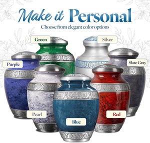 Elegant Blue <b>Memorial</b> Cremation Urn with Decorative Engraved Bands and Velvet Storage Bag - Product Image 6