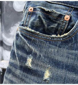 Lotfeel OEM Custom High Quality Ripped Slim Fit Man Cotton Heavy Washing Denim Japanese Selvedge Denim Jeans Homme - Product Image 6