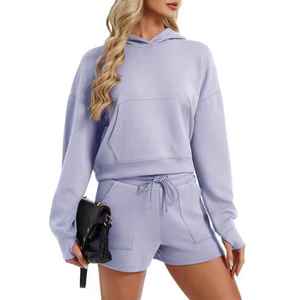 Ensemble de survêtement streetwear style américain pour femme, sweat à capuche zippé délavé et short déchiré avec doublure polaire, ensemble sport décontracté 2 pièces - Product Image 1