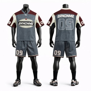 Ensemble maillot et short de football américain 100 % polyester, uniforme sportif respirant, tenue d'équipe personnalisée pour les entraînements et les matchs - Product Image 1