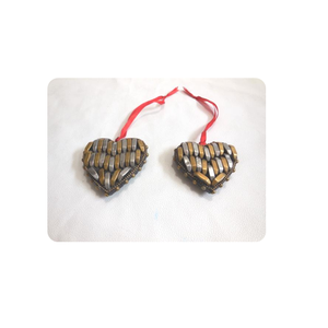 Handcrafted Eco-Friendly Durable Metallic Woven Heart Hanging Ornaments Decorative Gold Silver Hearts <b>Red</b> <b>Ribbon</b> Wedding - Product Image 1