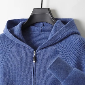 Men 100 Merino Wool Sweater Hooded Zipper <b>Cardigan</b> Autumn Winter Thickened Knit Large Size Casual Autumn Wear <b>Beige</b> <b>Long</b> Sleeve - Product Image 2
